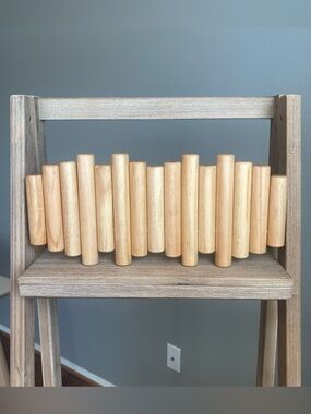 Umbra Natural Art Wood Wall Mounted Coat Rack 5 Flip Down Hooks Pegs Picket EUC